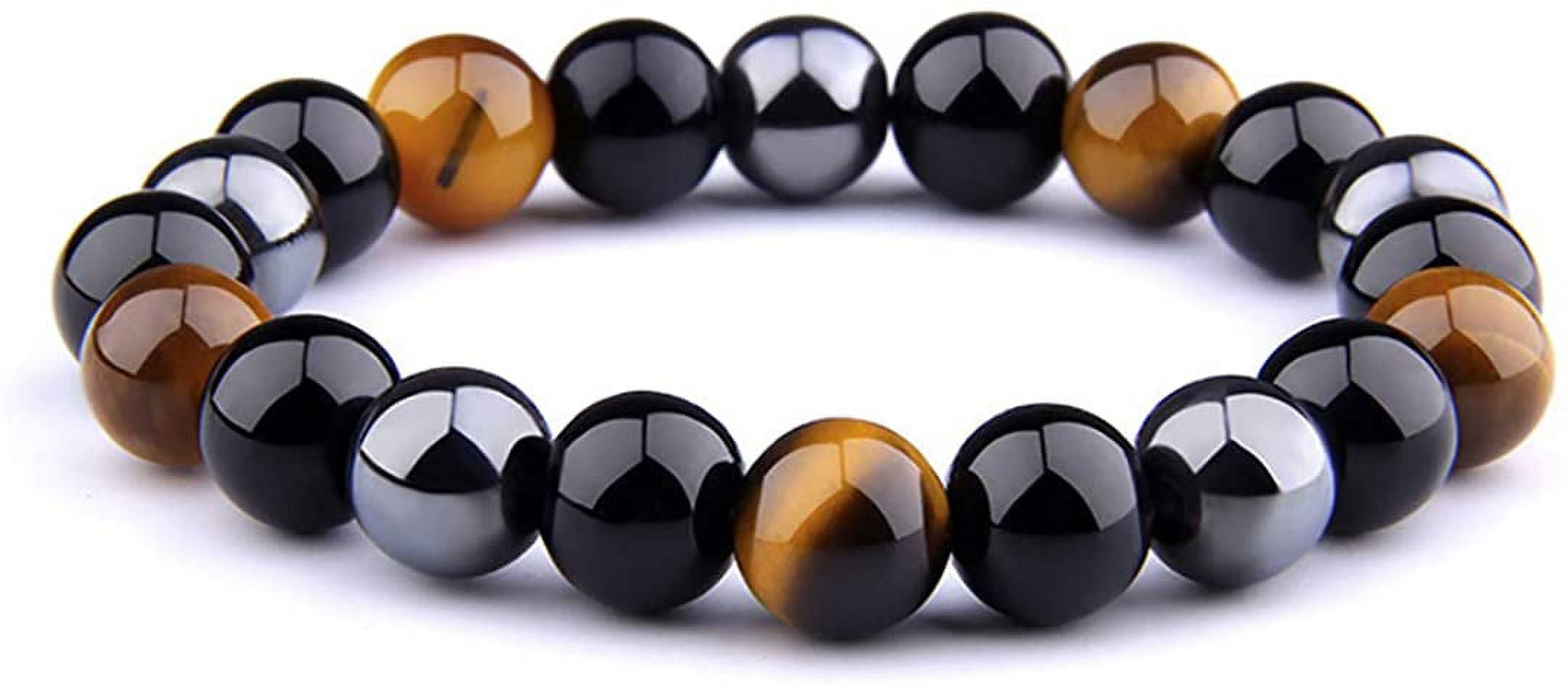 AUPERTO Triple Protection Bracelet Handmade Tiger Eyes Bracelets For Protection, Hematite,Black Obsidian Father's Day and Man Gift