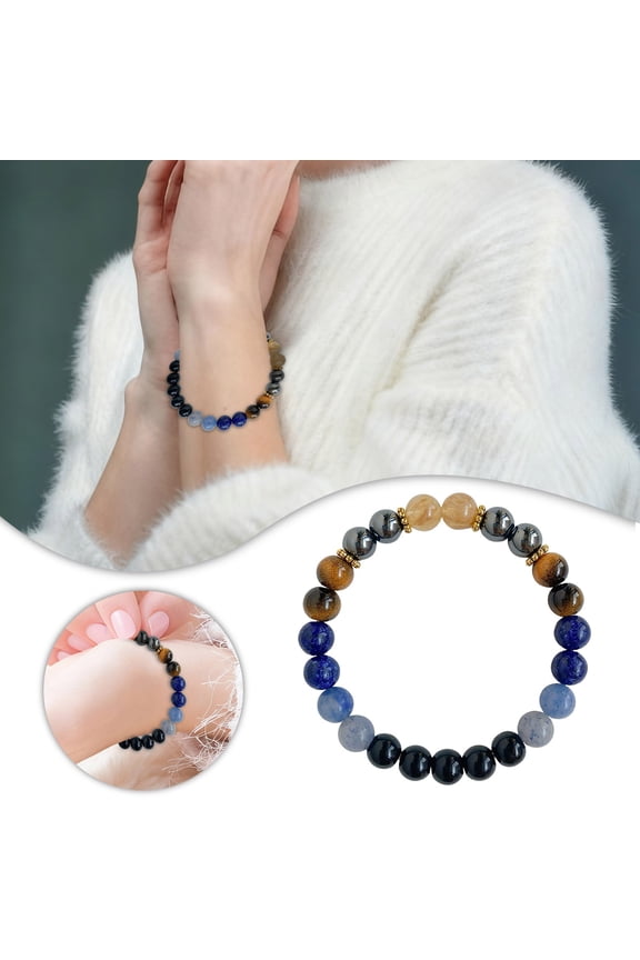 Triple Protection Bracelet for Men & Women, Natural Tiger's Eye Hematite and Agate Stone Healing Bracelet for Luck, Prosperity, Negative Energy Protection, and Emotional Balance Jewelry