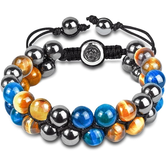 Triple Protection Bracelet Natural Black Obsidian Tigers Eye Hematite Beads Crystal Bracelet Healing Bracelets for Men Women Bring Prosperity Luck and Health