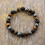 Triple Protection Bracelet Obsidian Tiger's Eye Hematite Stone Stretch Bracelet