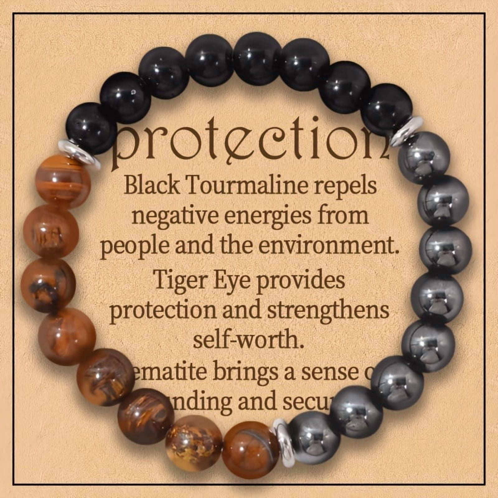 GENERIC Triple Protection Bracelet: Tiger Eye, Black Obsidian, & Hematite 8mm Round Protection Crystals (Gemstone Stretch Bracelet)