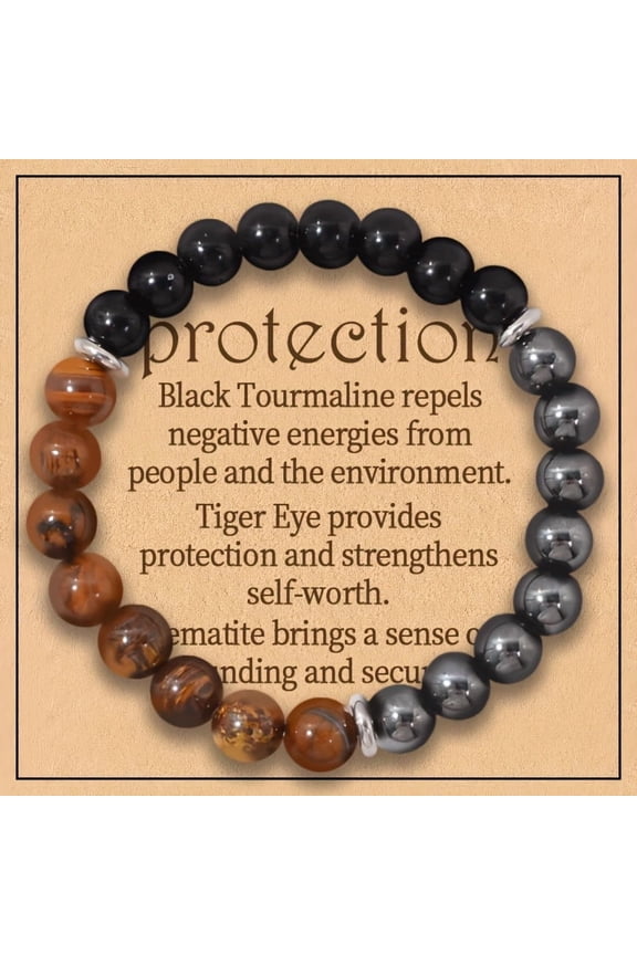 Triple Protection Bracelet: Tiger Eye, Black Obsidian, & Hematite 8mm Round Protection Crystals (Gemstone Stretch Bracelet)
