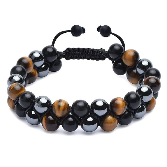 Triple Protection Bracelet, Tigers Eye Black Obsidian and Hematite 8mm Beads Bracelet for Men Women, Jewelry Healing Bracelets Bring Luck and Prosperity and Happiness