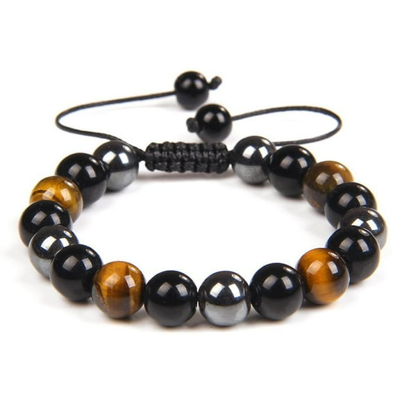 Triple Protection Bracelet for Women, Chakra Bracelets for Men Boy GIrl Friend, Crystal Jewelry Healing Bracelets, Made of Tiger's Eye & Hematite Bring Luck and Prosperity and Happiness