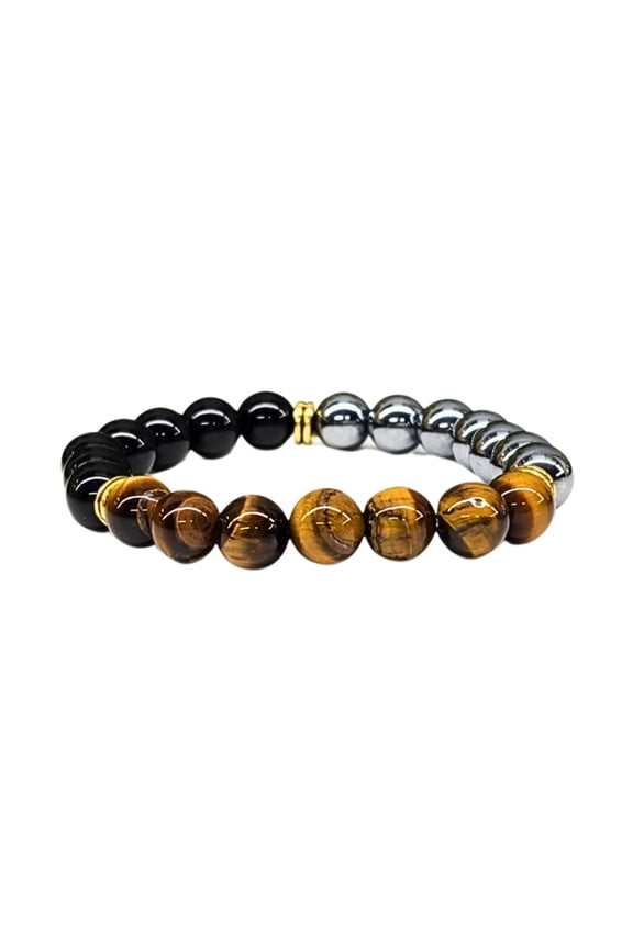 Triple Protection Crystal Bracelet - Hematite | Tiger's Eye | Black Obsidian