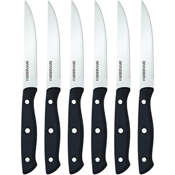 Triple Riveted Steak Knife Set, 6-Piece, High-Carbon Stainless Steel Knife Set, Razor-Sharp Steak Knife Set with Fine Edge Blades, Black