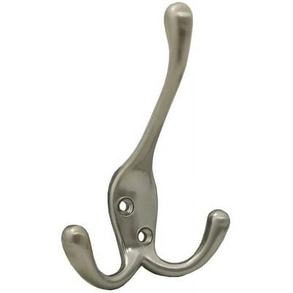Triple Robe Hook, 3-15/16" High, Multiple Projections, Satin Nickel by Stone Harbor Hardware