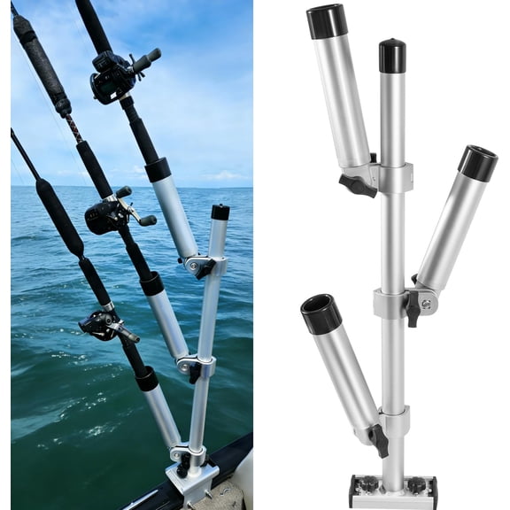 Triple Rod Tree for Boats, Heavy-Duty Marine-Grade Aluminum Rod Holder System, 360 Horizontal & 180 Vertical Swivel, Quick-Install Track Mount for Crappie, Bass & Panfish Trolling