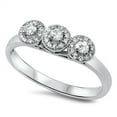 thumbnail image 1 of Triple Round White Cubic Zirconia Halo Wedding Ring .925 Sterling Silver Band Jewelry Female Size 6, 1 of 4