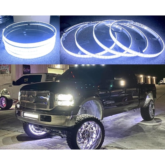 Tzvmnylighting Factory - 4PCS 17.5" Cold White Triple Row Wheel Rim Lights Treble LEDs Strobe Flash Lights Bluetooth APP Control Waterproof