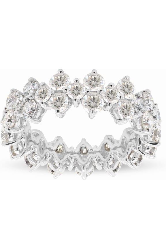 Triple Row Full Eternity Diamond Wedding Band, Stackable Band, Bubble Set Diamond Band, 2.6 Ct Simulated Diamond, 14K White Gold Plated
