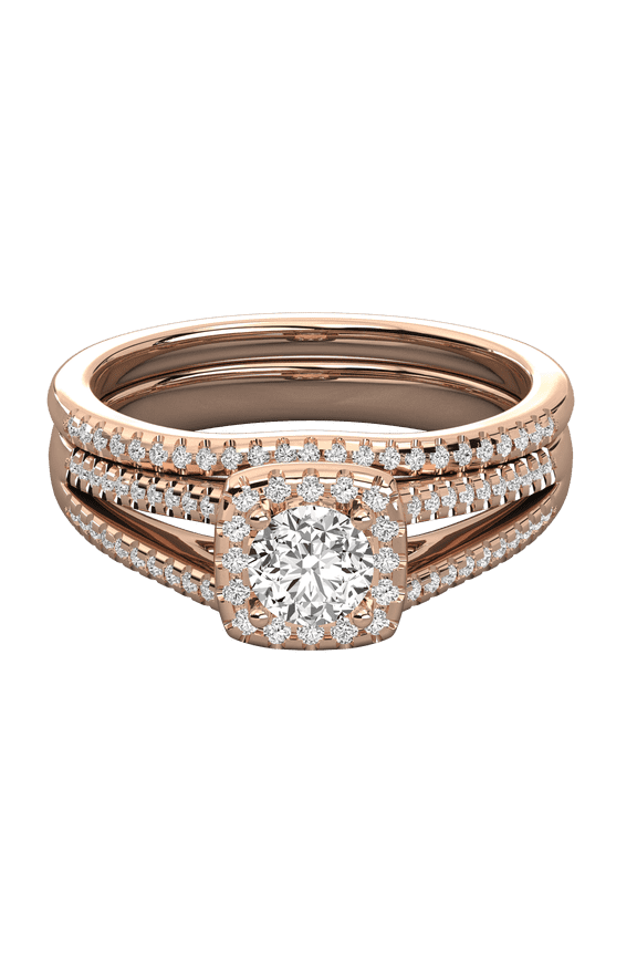 Triple Row Gold Halo Engagement Ring