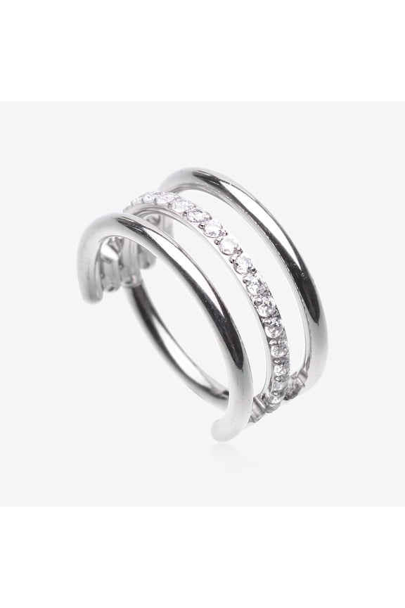 Triple Row Hoop Sparkle Rimmed Seamless Clicker Hoop Ring