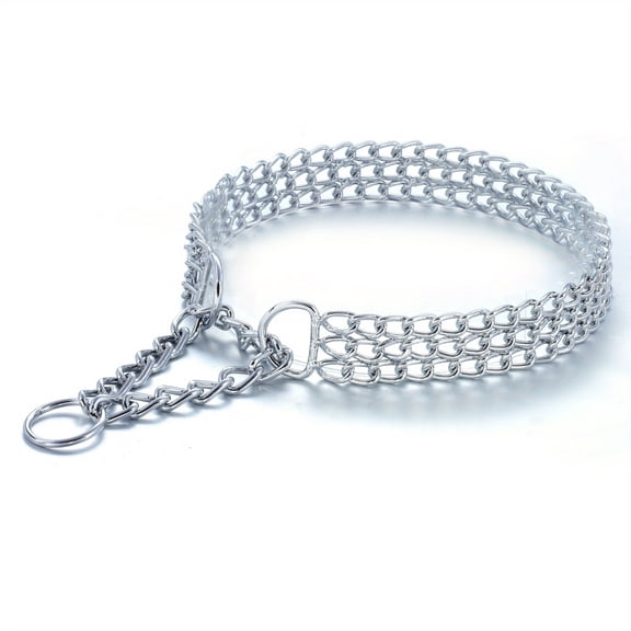 Triple Row Stainless Steel Dog Chain Collar - Adjustable Walking Collar for Large,Medium,and Small Dogs - Chew Proof and Durable Cuban Link Design - Stainless Steel - For Everyday Walks and Training