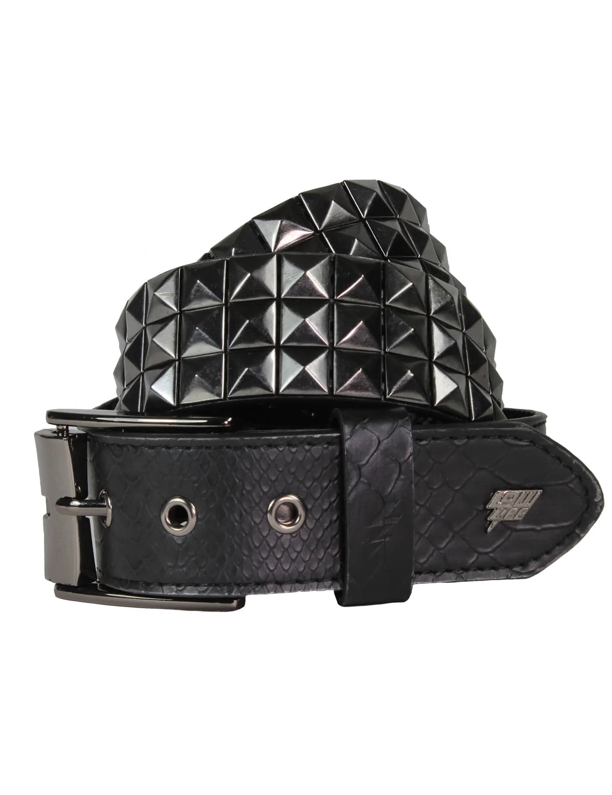 7729 Studded Leather Belt (black, 51 Double Stud Studded Leather Belt Black Snakeskin — Lowlife main image 4