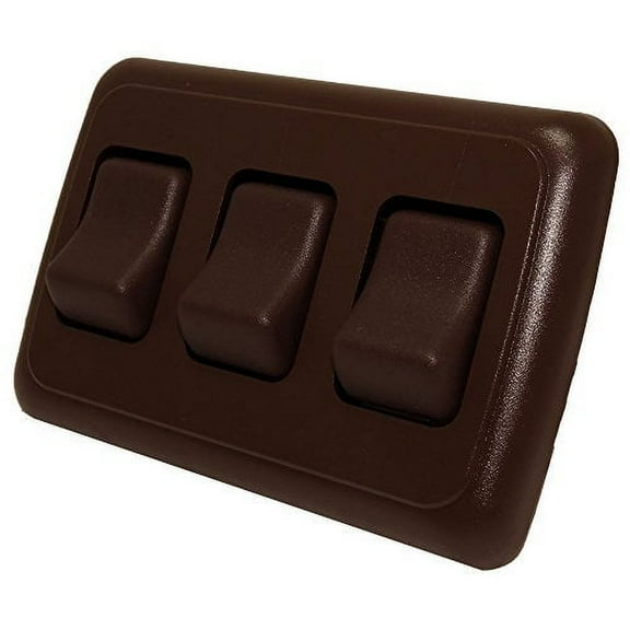 Triple SPST On-Off Switch with Bezel, 12-Volt, for RV, Trailer, Camper (Brown)