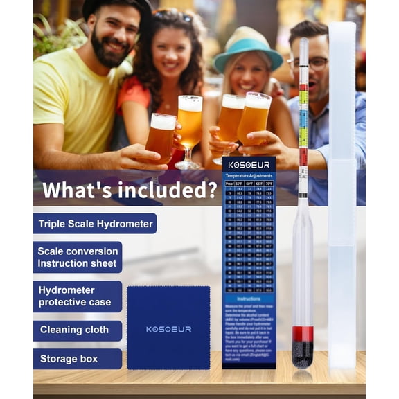 Triple Scale Hydrometer, Alcohol Hydrometer for Wine, Mead, Kombucha & Beer, Mead Making Kit, (ABV Tester, Brix, Specific Gravity Hydrometer), Hydrometer Alcohol Kit for Wine Brewing Supplies