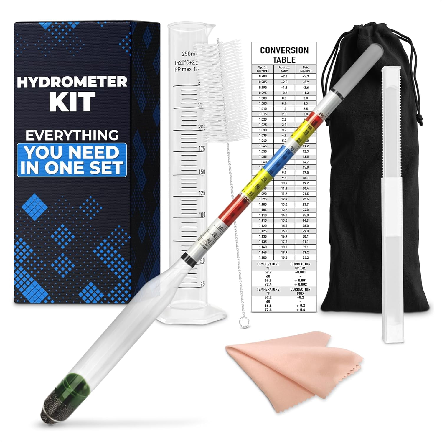 Hydrometer Set Triple-Scale Hydrometer Kit with Plastic Test Jar for Wine Beer Mead ...
