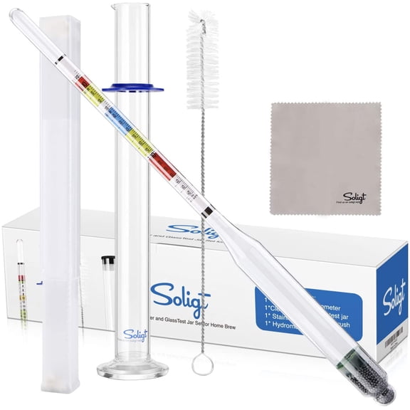 Triple Scale Hydrometer and Glass Test Jar for Wine, Beer, Mead & Cider - ABV, Brix and Gravity Test Kit