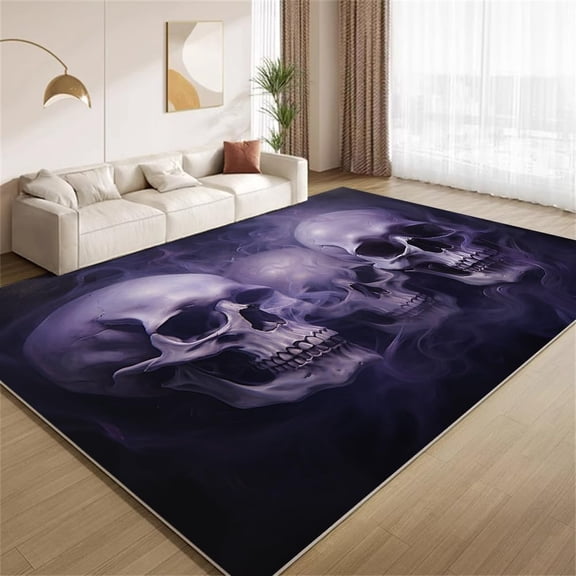 Triple Skull Area Rugs, Gothic 3 Skulls Smoke Carpet, Washable Non Slip Low Pile Soft Rug for Gaming Room Bedroom Man Cave Decor Mat 2ftx3ft