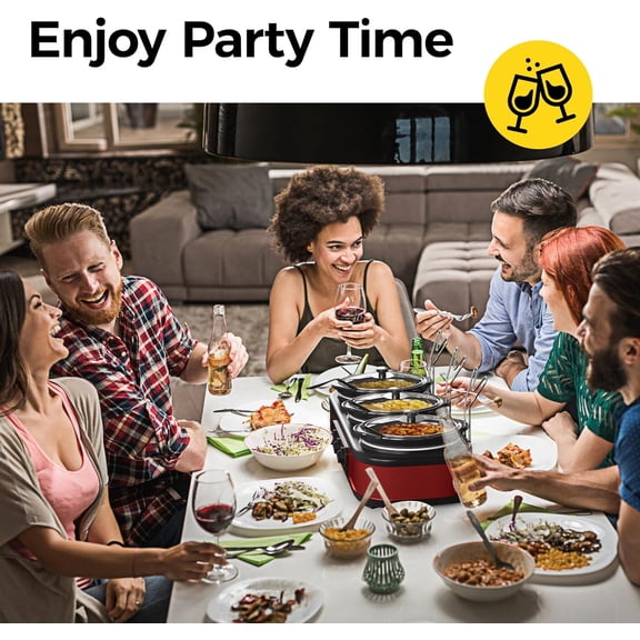 Triple Slow Cooker, Buffet Food Warmer with 3 x 1.5 QT Removable Ceramic Pots, Buffet Servers and Warmers with Glass Lids and 3 Spoons, Stainless Steel, Red