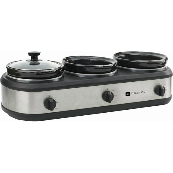 Triple Slow Cooker Buffet Server 3 Pot Food Warmer - Stainless