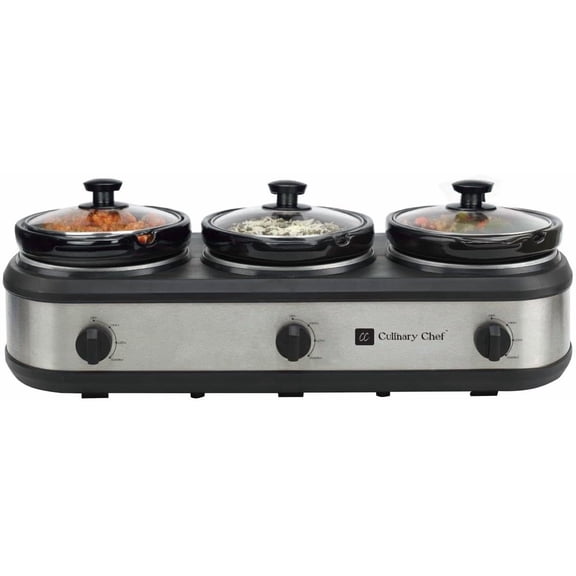 Triple Slow Cooker Buffet Server 3 Pot, Stainless Steel