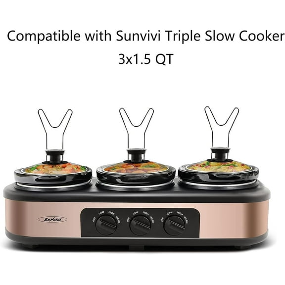 Triple Slow Cooker Ceramic Insert for , 1.5-Quart Black, Dishwasher Safe