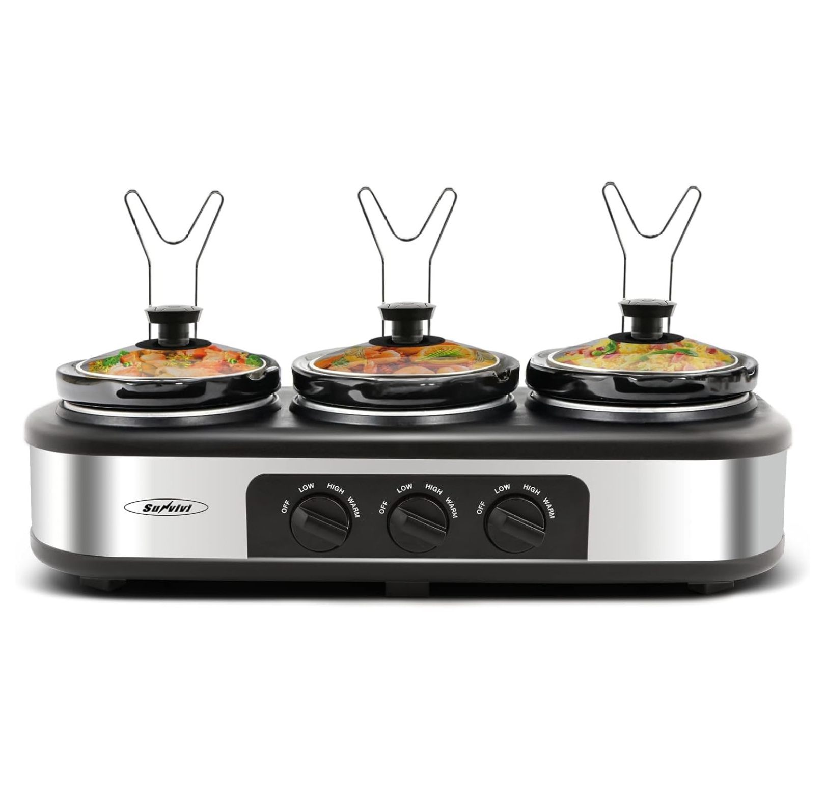 Triple Slow Cooker, Food Warmer Buffet Servers with 3 Spoons, Removable Lids & Spoon Rests