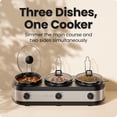 thumbnail image 1 of Triple Slow Cooker & Food Warmer, Three Crock Slowcooker with 2.5 Qt. Ceramic Crocks, 7.5-Quart Total Capacity, PFAS-, Three Temperature Settings, Dishwasher-Safe Parts – Stainless Steel, 1 of 6