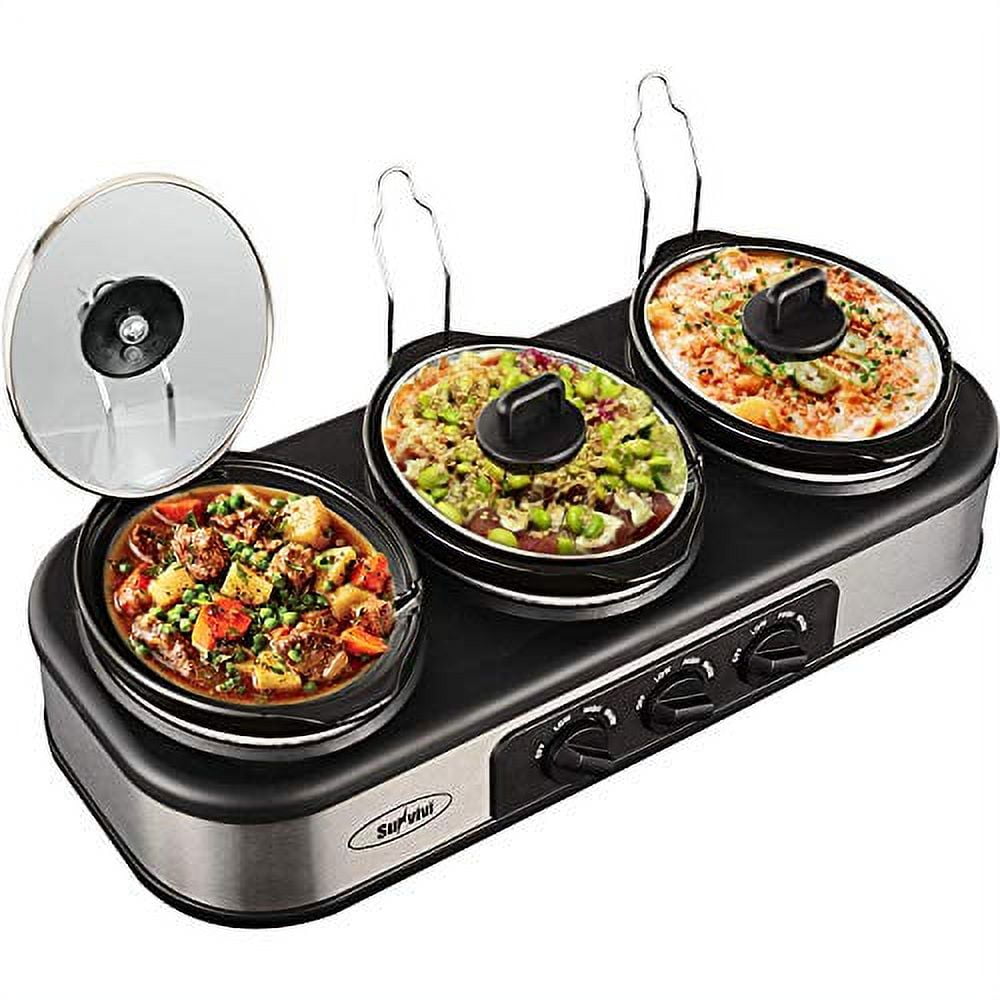 Triple Slow Cooker Buffet Servers and Warmer,3 Pot Food Mini Manual Slow  Cooker with Adjustable Temp, Lid Rests, Ceramic Pot - Bed Bath & Beyond -  39085866