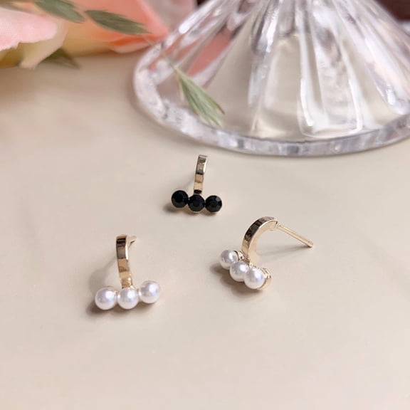 Triple Small Pearl Huggie Earrings