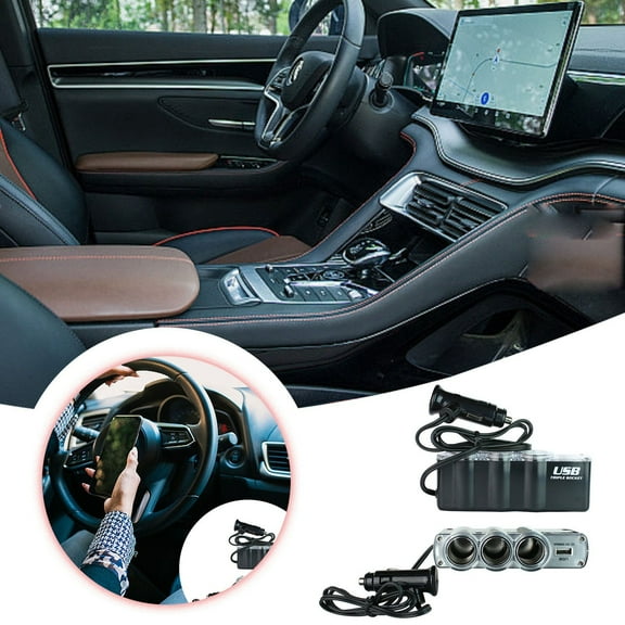 Triple Socket Car Charger Adapter With Digital Voltage And Multiple USB Ports For Simultaneous Fast Charging Of All Electronic Devices