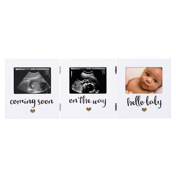 Triple Sonogram Hinged Frame - White: 3 x 4 Inch Photo Display, Glass MDF Frame, Tabletop Dcor