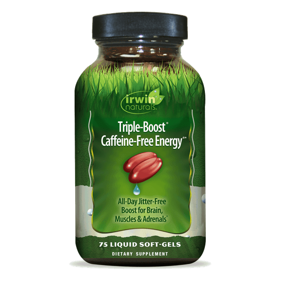 Irwin Naturals Triple-Boost Caffeine-Free Energy  75 Liquid Soft-Gels  Adaptogenic Daily Energy Support
