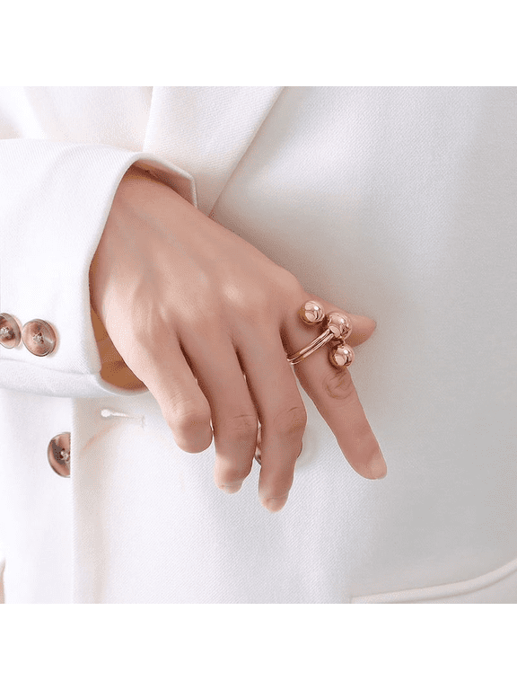 Triple Sphere Open Cuff Ring For Men Women 14K Gold Filled Artistic Modern Jewelry
