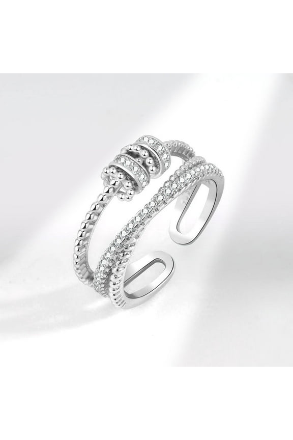 Triple-Spin Ring with Thermogenic Moissanite and  Zirconica, Tri-Metal Fidget Spinner Open Rotatable Ring for Daughter