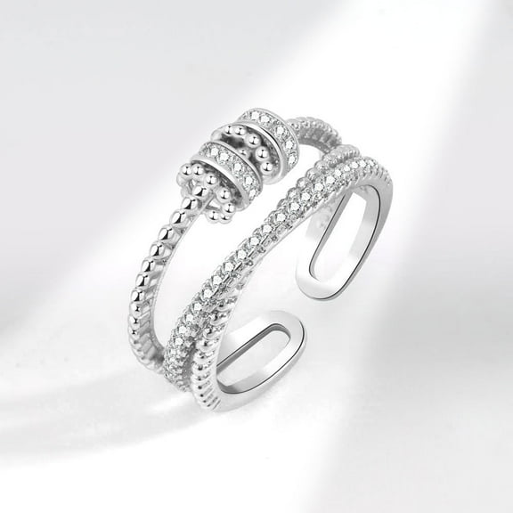 Triple-Spin Ring with Thermogenic Moissanite and Zirconica, Tri-Metal Fidget Spinner Open Rotatable Ring for Daughter