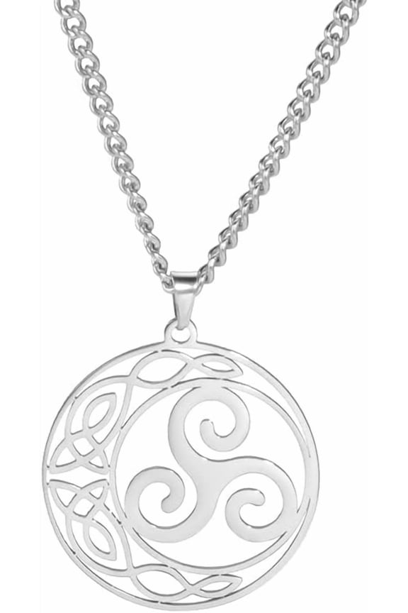 Triple Spiral Celtic Round Pendant Necklace Triskele Pendant Stainless Steel Adjustable Triskelion Swirl Pendant Necklace Pagan Wiccan Pendant Necklace