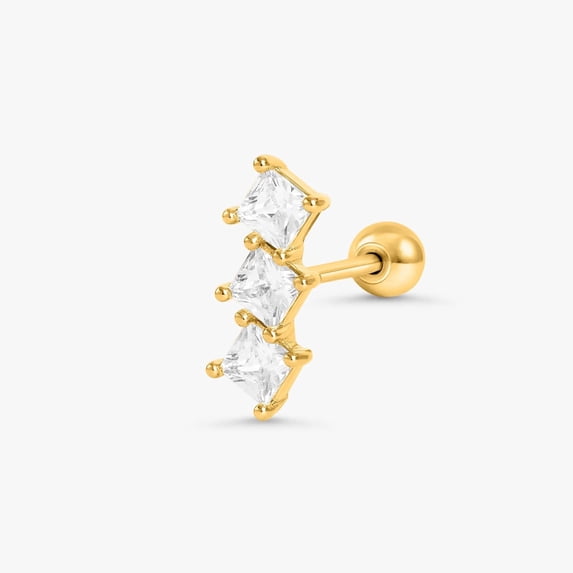 Triple Square Crystal 3A CZ Flat Back Piercing Earring