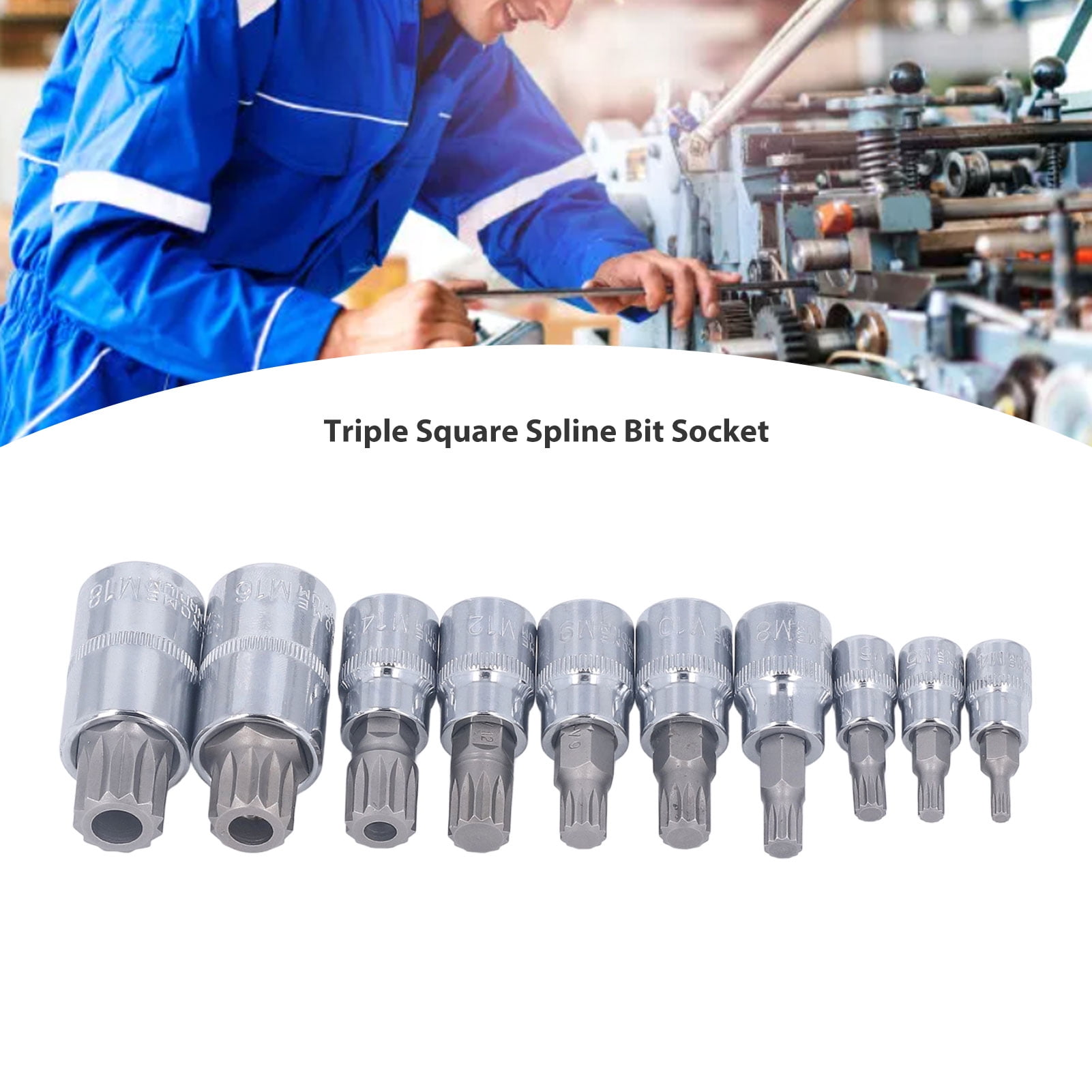 Triple Square Socket Set, 10 Sizes, Steel, Drive Sizes Included ...