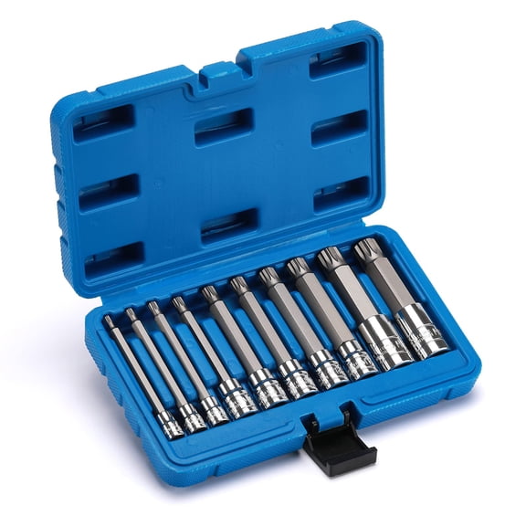 Triple Square Spline Bit Socket Set 10PCS M4-M18 4'' Extra Long S2 Steel CR-V Socket Set