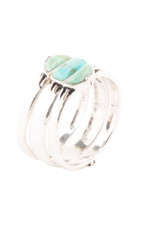 Triple Stack Shaped Turquoise and Sterling Silver Ring Set