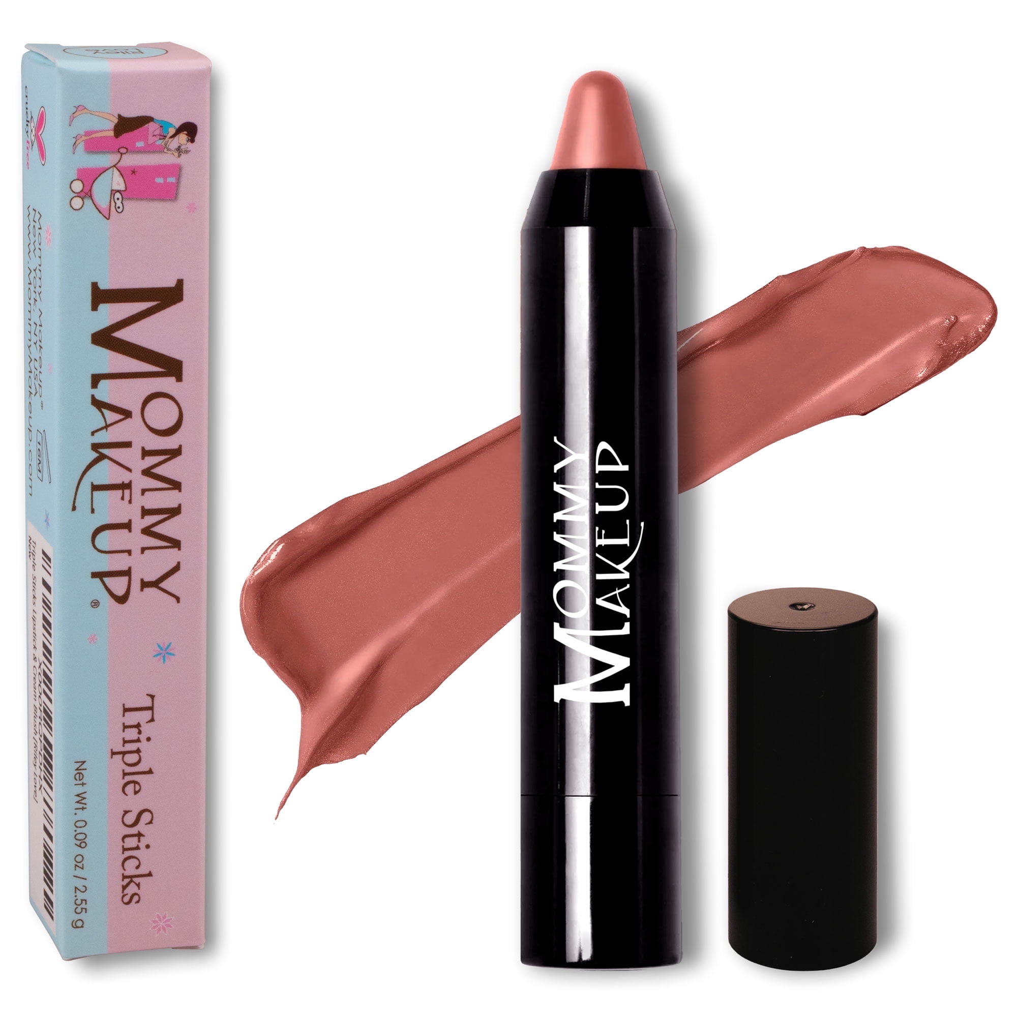 Triple Sticks Lipstick & Cream Blush - Moisturizing Multistick by Mommy Makeup (Bare Babe)