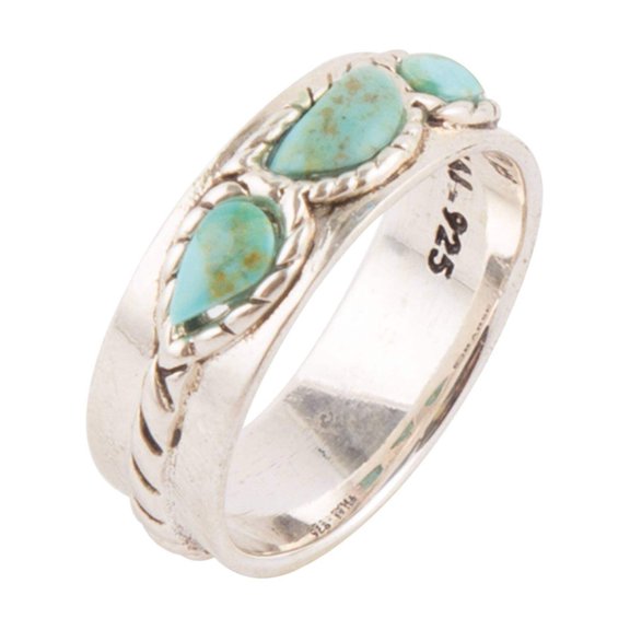 Triple Stone Simplicity Blue Turquoise and Sterling Silver Ring