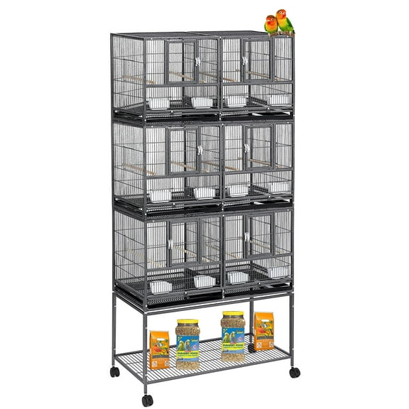 Triple Story Stackable Center Divided Breeder Breeding Bird Flight Rolling Cage With Side Breeding Nest Doors for Canaries Cockatiels Lovebirds Finches Budgies Small Parrots