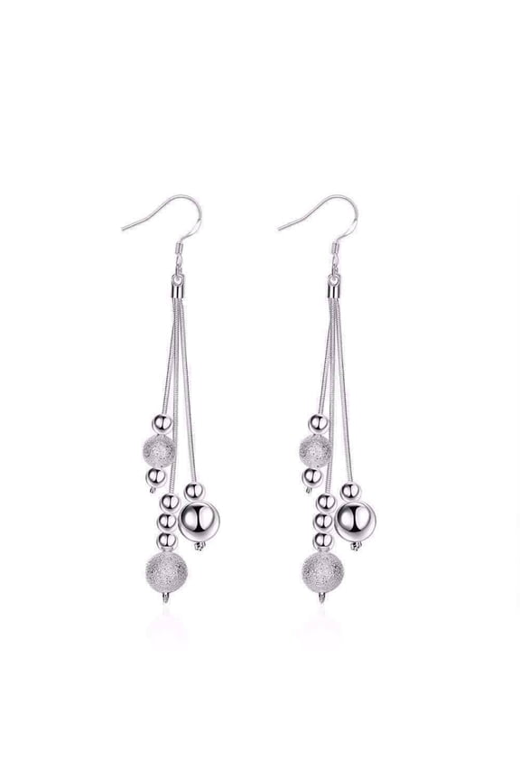 Triple Strand Silver Beaded Chains French Hook Earrings for Women Special Occasion Everyday Wear