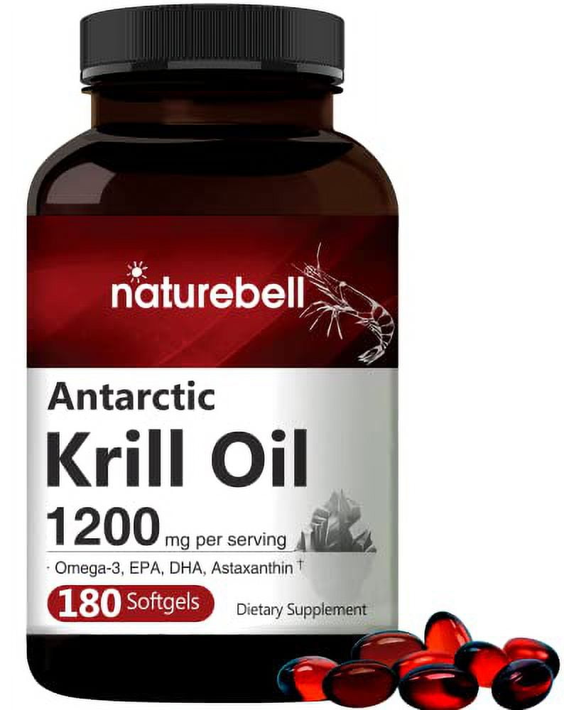 Triple Strength Antarctic Krill Oil Supplement, 1200mg Per Serving, 180 Softgels, Source of