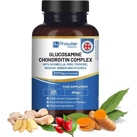 Triple Strength Glucosamine Complex 200 High Strength Tablets MSM, Boswellia, Vitamin C, Turmeric, Ginger, and Rosehip