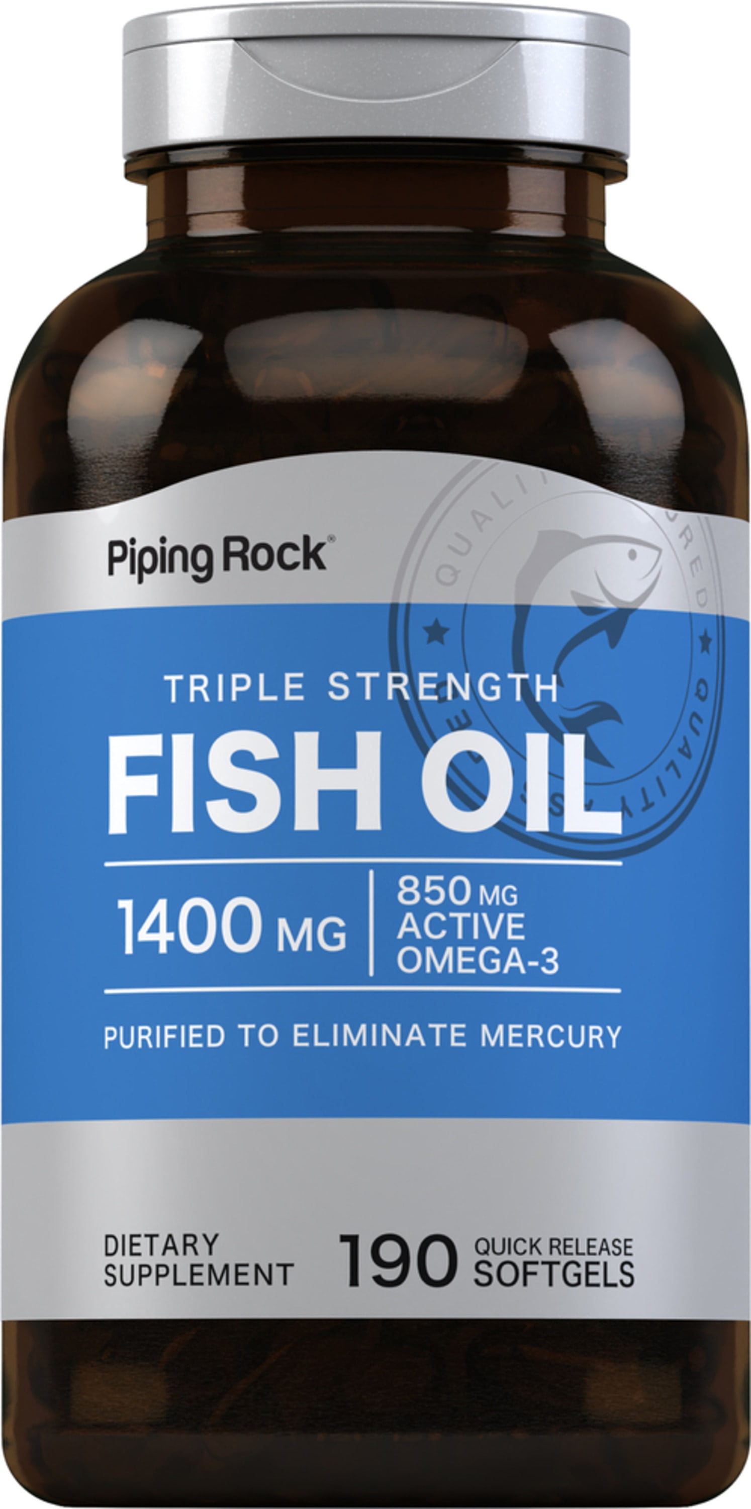Triple Strength Omega 3 Fish Oil | 1400 mg | 190 Softgels | With EPA & DHA | by Piping Rock